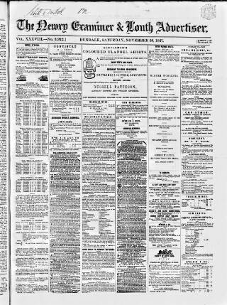 cover page of Newry Examiner and Louth Advertiser published on November 30, 1867