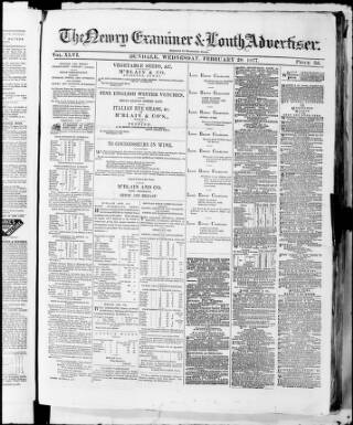 cover page of Newry Examiner and Louth Advertiser published on February 28, 1877