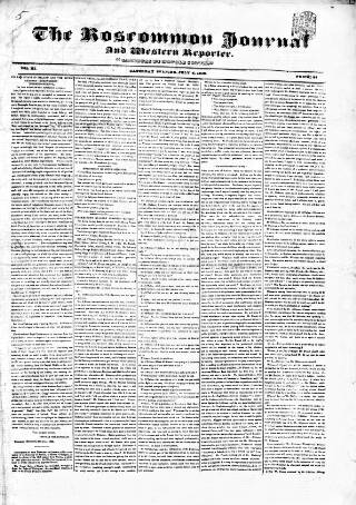cover page of Roscommon Journal, and Western Impartial Reporter published on July 6, 1839