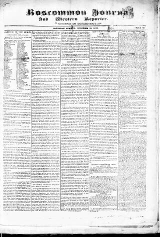 cover page of Roscommon Journal, and Western Impartial Reporter published on November 30, 1839