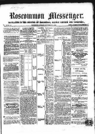 cover page of Roscommon Messenger published on November 15, 1862