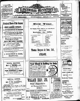 cover page of Roscommon Messenger published on February 28, 1920
