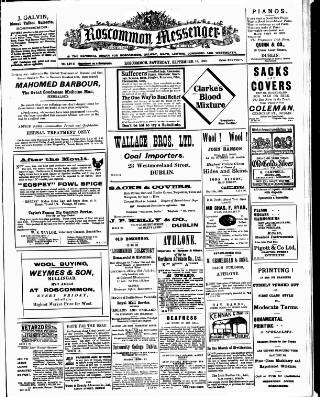 cover page of Roscommon Messenger published on September 18, 1920