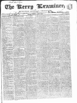 cover page of Kerry Examiner and Munster General Observer published on July 6, 1841