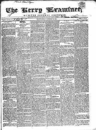 cover page of Kerry Examiner and Munster General Observer published on November 15, 1844