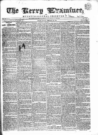 cover page of Kerry Examiner and Munster General Observer published on February 28, 1845