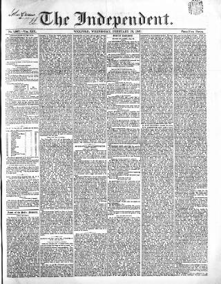 cover page of Wexford Independent published on February 28, 1849