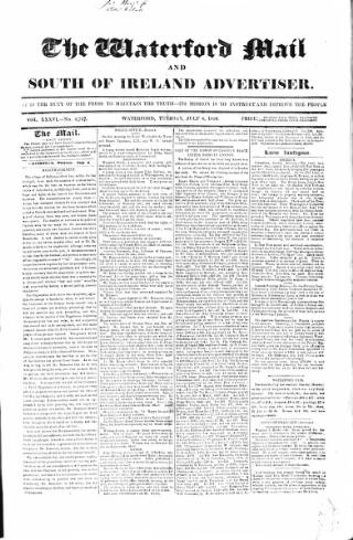 cover page of Waterford Mail published on July 6, 1858