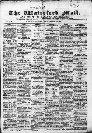 cover page of Waterford Mail published on November 30, 1864