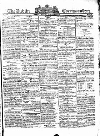 cover page of Dublin Correspondent published on November 24, 1825