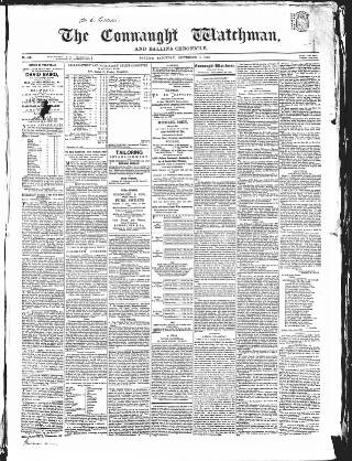 cover page of Connaught Watchman published on September 5, 1863