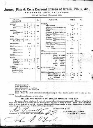 cover page of Current Prices of Grain at Dublin Corn Exchange published on November 20, 1860