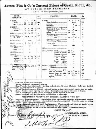 cover page of Current Prices of Grain at Dublin Corn Exchange published on November 30, 1860