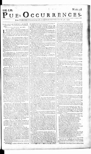 cover page of Pue's Occurrences published on November 30, 1756