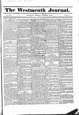 cover page of Westmeath Journal published on November 30, 1826
