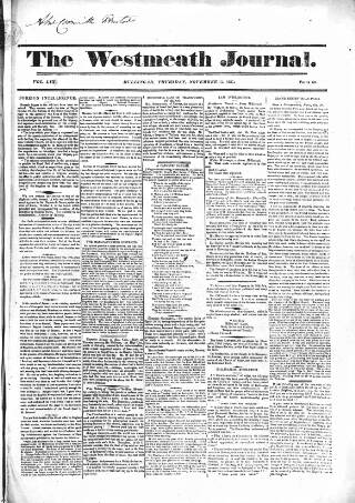 cover page of Westmeath Journal published on November 15, 1827