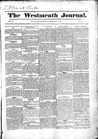 cover page of Westmeath Journal published on February 28, 1828