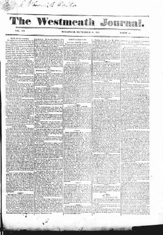 cover page of Westmeath Journal published on September 18, 1828