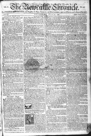 cover page of Newcastle Chronicle published on July 6, 1782