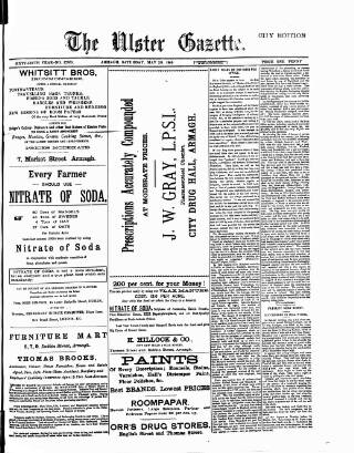 cover page of Ulster Gazette published on May 29, 1909