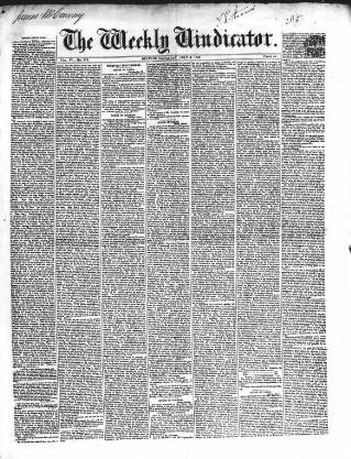 cover page of Weekly Vindicator published on July 6, 1850