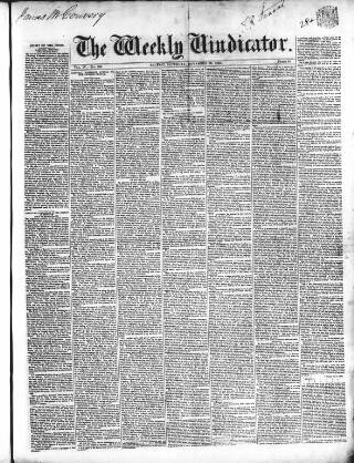 cover page of Weekly Vindicator published on November 30, 1850