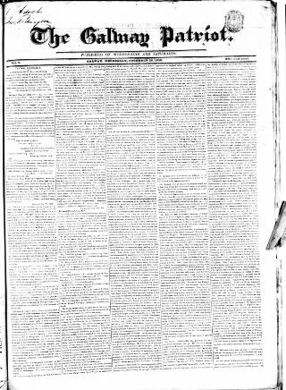 cover page of Galway Patriot published on November 30, 1836