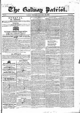 cover page of Galway Patriot published on September 18, 1839