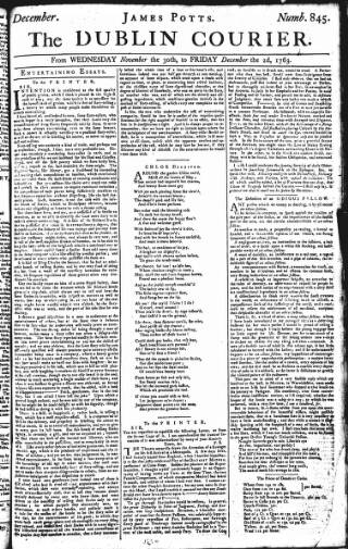 cover page of Dublin Courier published on November 30, 1763