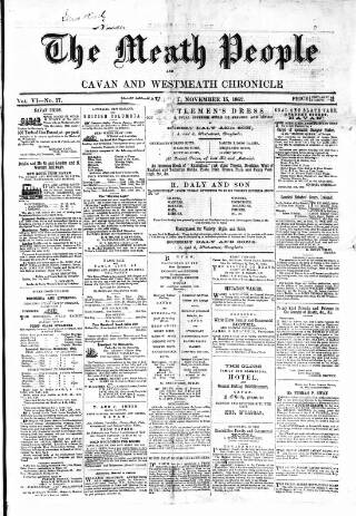 cover page of Meath People published on November 15, 1862