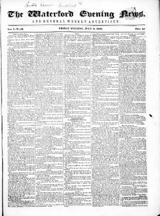 cover page of Waterford News published on July 6, 1849