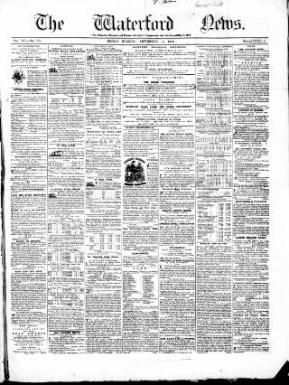 cover page of Waterford News published on September 18, 1863