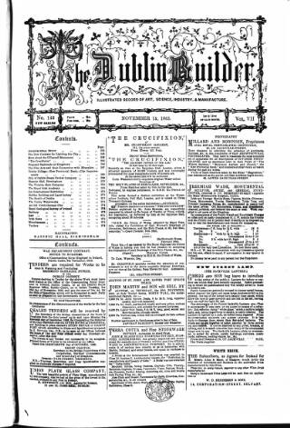 cover page of The Dublin Builder published on November 15, 1865