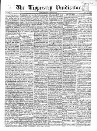 cover page of Tipperary Vindicator published on September 18, 1844