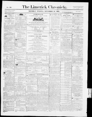 cover page of Limerick Chronicle published on September 18, 1884
