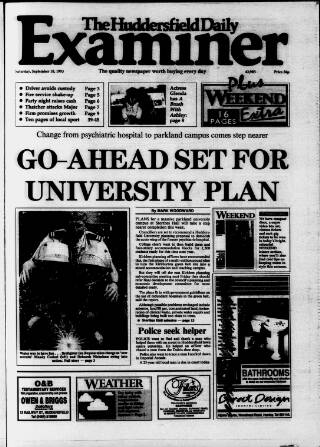 cover page of Huddersfield Daily Examiner published on September 18, 1993