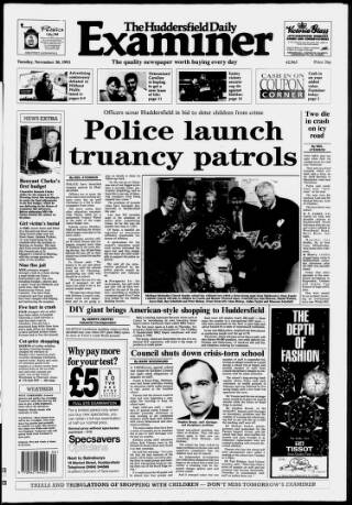 cover page of Huddersfield Daily Examiner published on November 30, 1993