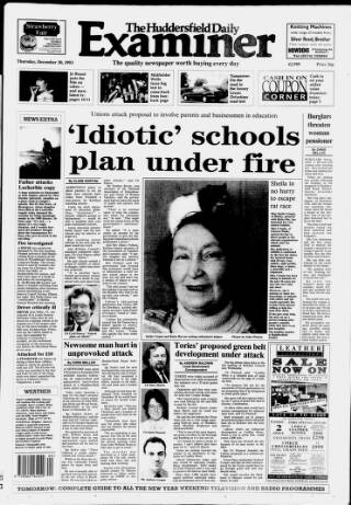 cover page of Huddersfield Daily Examiner published on December 30, 1993