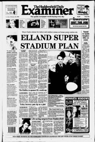 cover page of Huddersfield Daily Examiner published on February 28, 1995