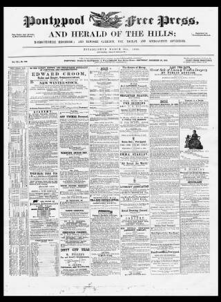 cover page of Pontypool Free Press published on December 30, 1865