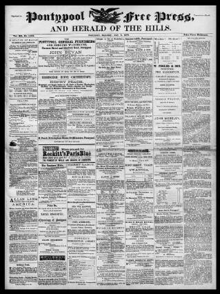 cover page of Pontypool Free Press published on July 6, 1878
