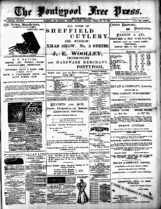 cover page of Pontypool Free Press published on November 30, 1894