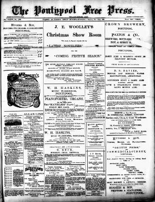 cover page of Pontypool Free Press published on November 15, 1895