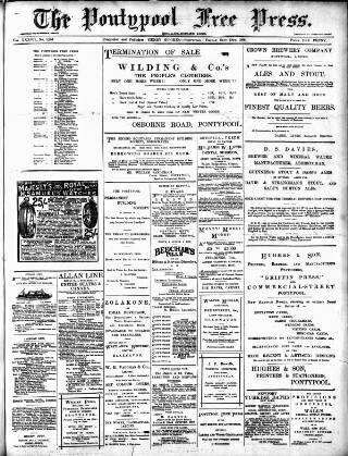 cover page of Pontypool Free Press published on September 18, 1896