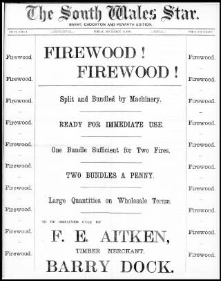 cover page of South Wales Star published on September 18, 1891