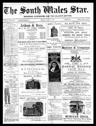 cover page of South Wales Star published on July 21, 1893