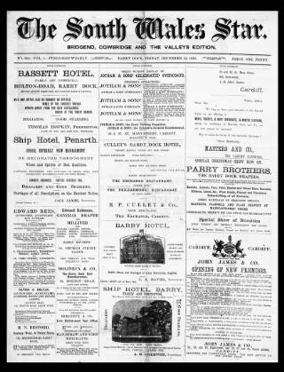 cover page of South Wales Star published on December 22, 1893