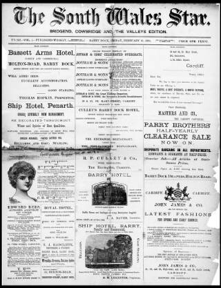 cover page of South Wales Star published on February 16, 1894