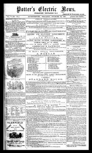 cover page of Potter's Electric News published on November 30, 1859