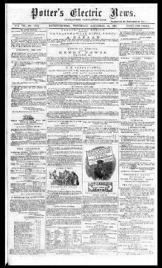 cover page of Potter's Electric News published on September 18, 1861